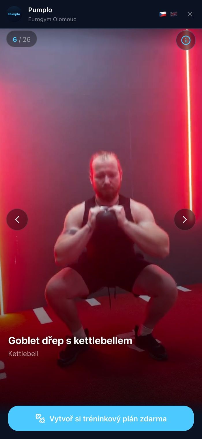Video cviku s kettlebellem v aplikaci Pumplo